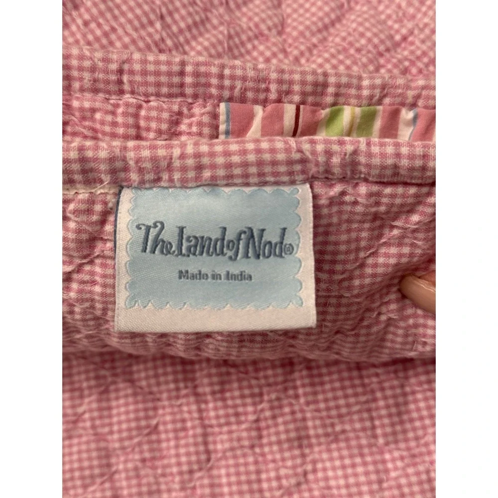 Crate‎ & Barrel Land Of Nod Pink Gingham Stripe Polka Dots Baby Girls Crib Quilt